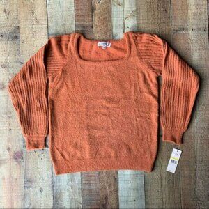 Nanette lepore women's size M orange with gold knit balloon long sleeve sweater